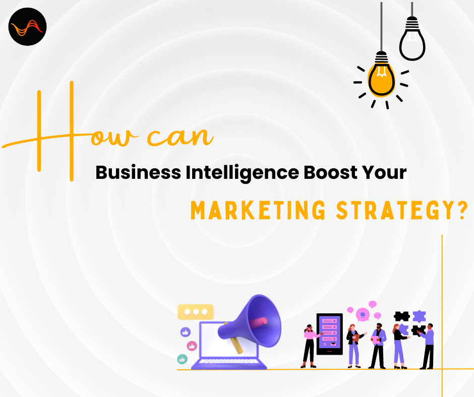 A conceptual illustration depicting the transformative impact of Business Intelligence on marketing strategies, featuring a light bulb symbolizing innovation and a team engaging in strategic planning, embodying the collaborative effort to turn data into actionable insights.